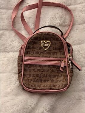 Juicy Couture Brown Logo Mini Crossbody with Pink Trim